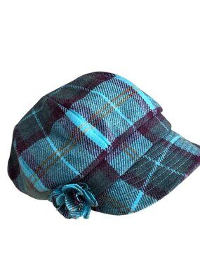 Newsboy Cabby Wool Hat Women's One Size Green Plaid Made in Ireland 8 Panel Cap